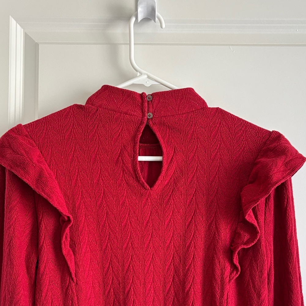LOFT Red Ruffle Top - Picture 4 of 7
